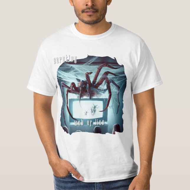 Camiseta branca de mentiras T-Shirt (aranha na TV) (Frente)