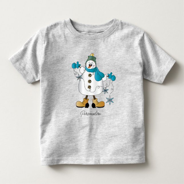 Camiseta Branca de Natal Azul, Neve Toddler (Frente)