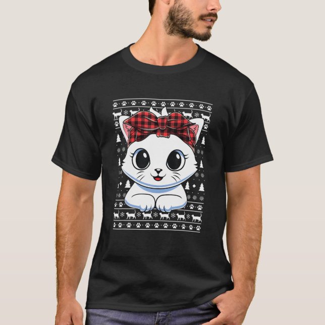 Camiseta Branca de Natal Feia Xadrez Vermelha Bandana Xmas  (Frente)