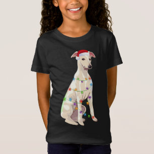 Camiseta Branca de Natal Luzes de Natal Cachorro Sobre Sant