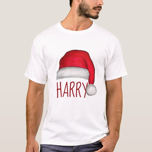 Camiseta Branca de Papai Noel, Pintado com Vermelhos (Frente)