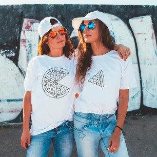 Camiseta Branca de pizza de Casal engraçada