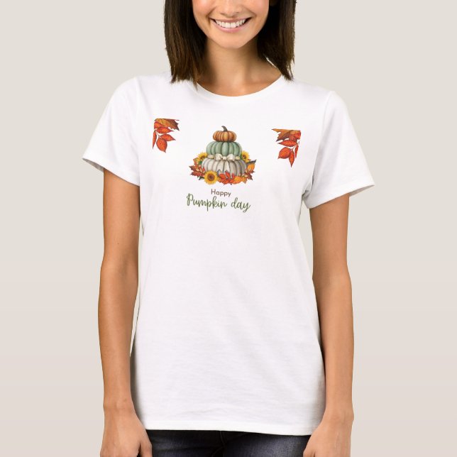 Camiseta branca do dia da abóbora (Frente)