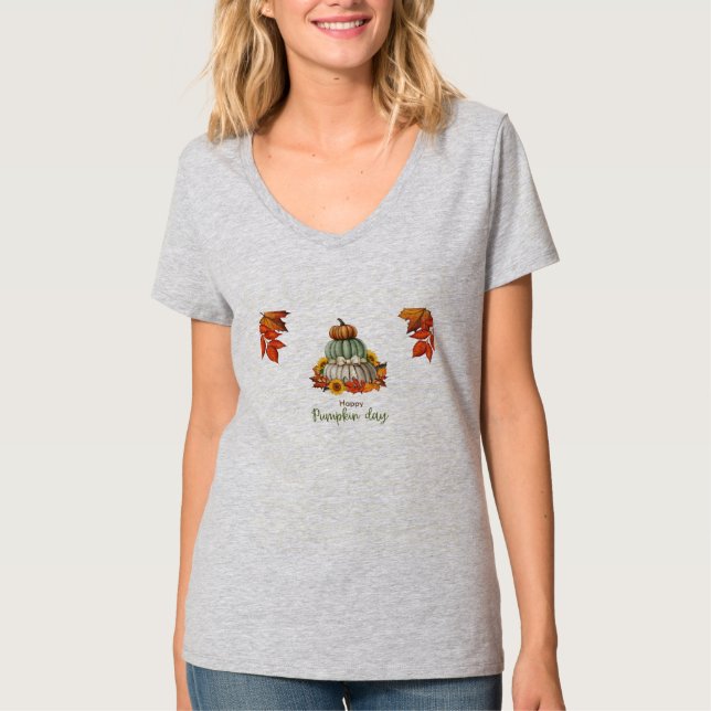 Camiseta branca do dia da abóbora (Frente)