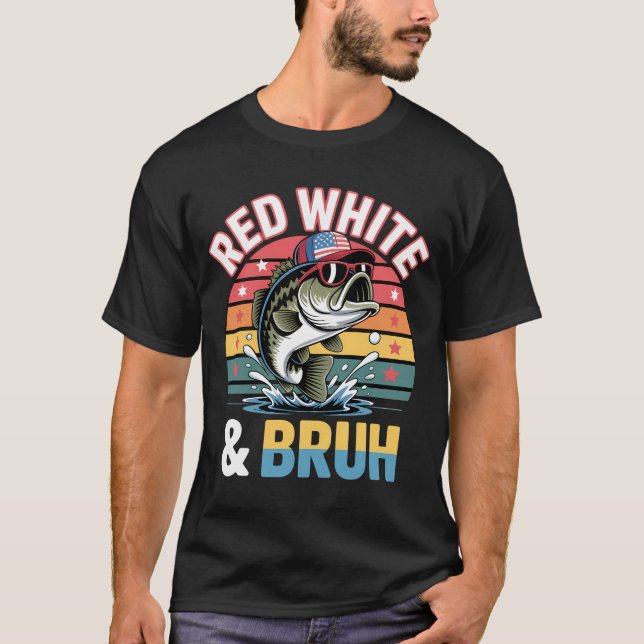 Camiseta Branca e Bruh Vermelho de Pesca Patriótica (Frente)