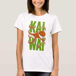 Camiseta Branca Feminina Estilo Japonês Polvo Kawa