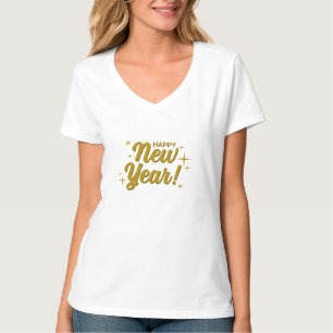 Camiseta branca feminina - Feliz Ano Novo com um e