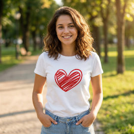 Camiseta Branca Feminina Gráfica de Coração Minima