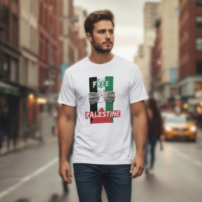 Camiseta branca GRATUITA PALESTINA para o homem (Criador carregado)