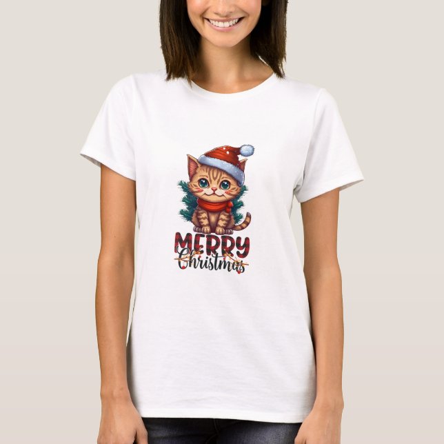Camiseta branca impressa, tema de Natal (Frente)