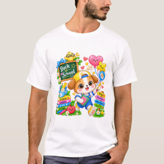 Camiseta Branca Kawaii Puppy Volta às Aulas