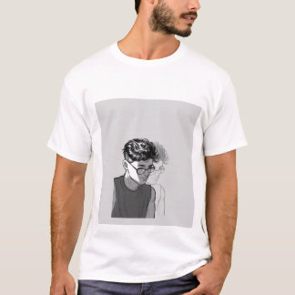camiseta branca manga curta desenho de rosto mascu