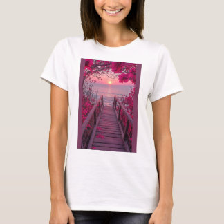 Camiseta branca mista com desenho rosa