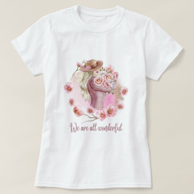 Camiseta branca para mangas curtas com boneca boni (Frente do Design)
