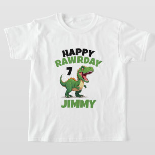 Camiseta Branca Personalizada e Criança Rawr Verde Trex Ani