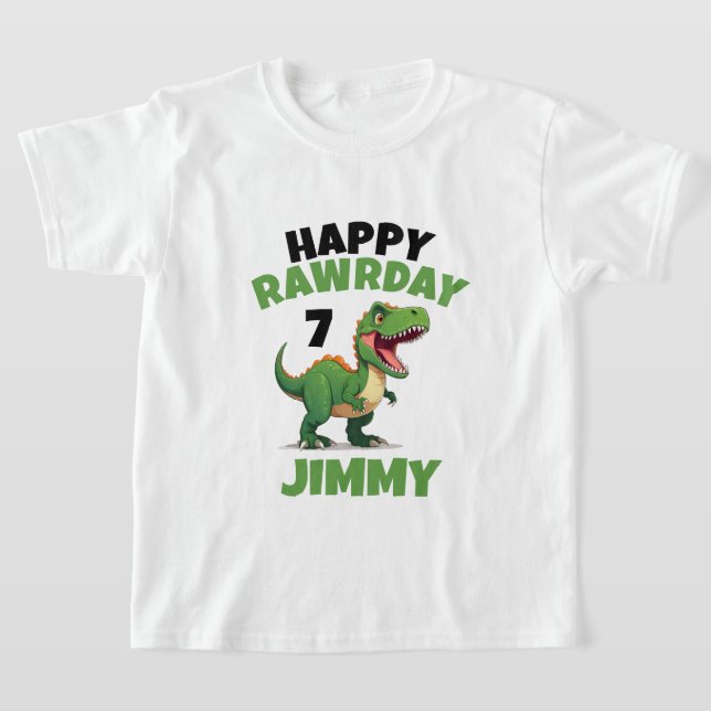 Camiseta Branca Personalizada e Criança Rawr Verde Trex Ani (Postura )
