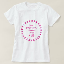 Camiseta Branca Punho Rosa Sobrevivente de Câncer