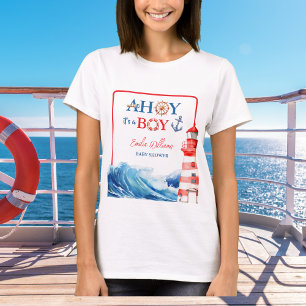 Camiseta Branco Azul Vermelho Náutico Ahoy Menino Farol