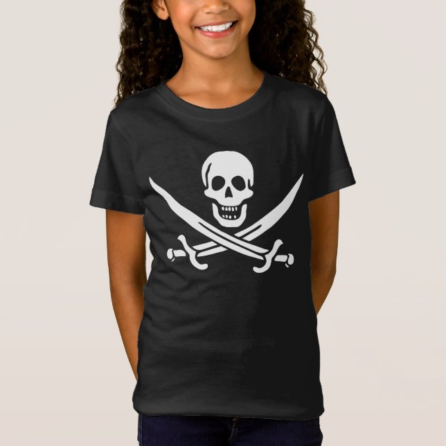 Camiseta Branco, Bandeira Pirata, Calico Jack, Caveira e Cu (Frente)