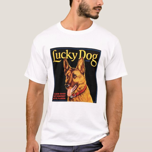 Camiseta Branco básico do cão afortunado (Frente)