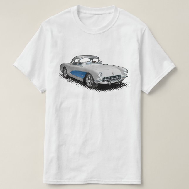 Camiseta Branco com o t-shirt do azul 56-57 StingVetteRay (Frente do Design)