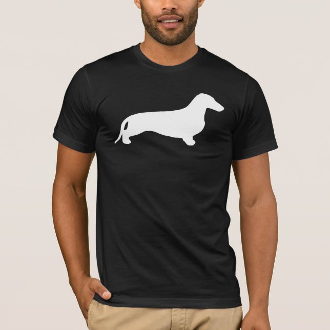 Camiseta Branco da silhueta do Dachshund + suas ideias (Frente)