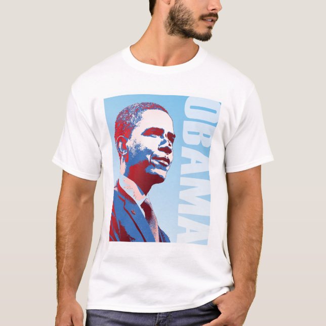 Camiseta Branco de Obama e azul vermelhos (Frente)