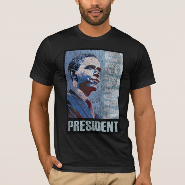 Camiseta Branco de Obama e azul vermelhos (Frente)