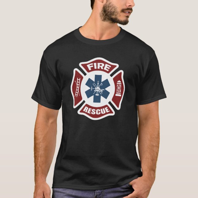 Camiseta Branco do fogo e do salvamento e azul vermelhos (Frente)