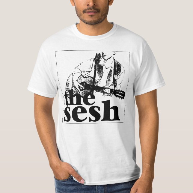 Camiseta "Branco do logotipo do sesh" dos homens (Frente)