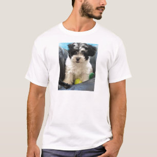 Camiseta Branco do preto do filhote de cachorro do