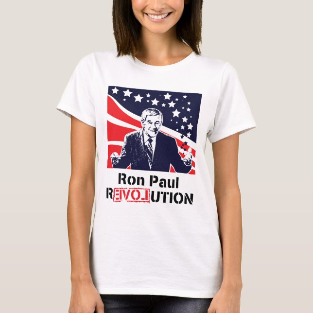 Camiseta Branco do t-shirt da revolução de Ron Paul (Frente)