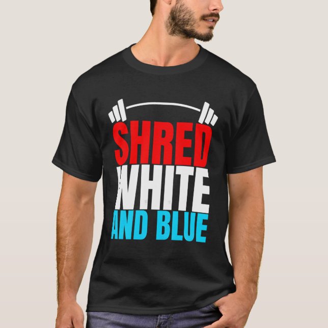 Camiseta Branco E Azul São Exercícios De Elevação De Peso (Frente)