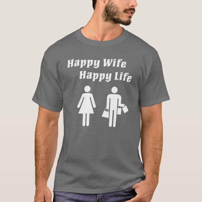 Camiseta Branco feliz da vida da esposa feliz (Frente)