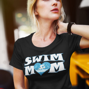 Camiseta Branco & mamã azul da natação com as mulheres
