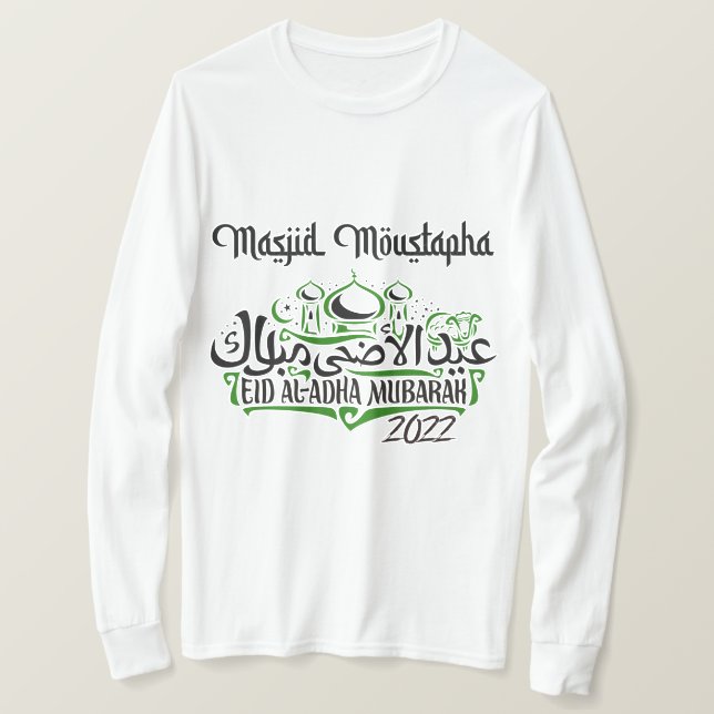 Camiseta Branco - Masjid Moustapha EID Mubarak Long Sleeve (Frente do Design)