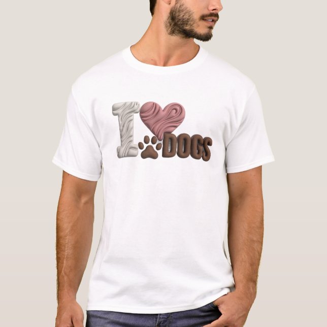 Camiseta Branco Moderno EU AMO CÃES Gráfico de Designer (Frente)