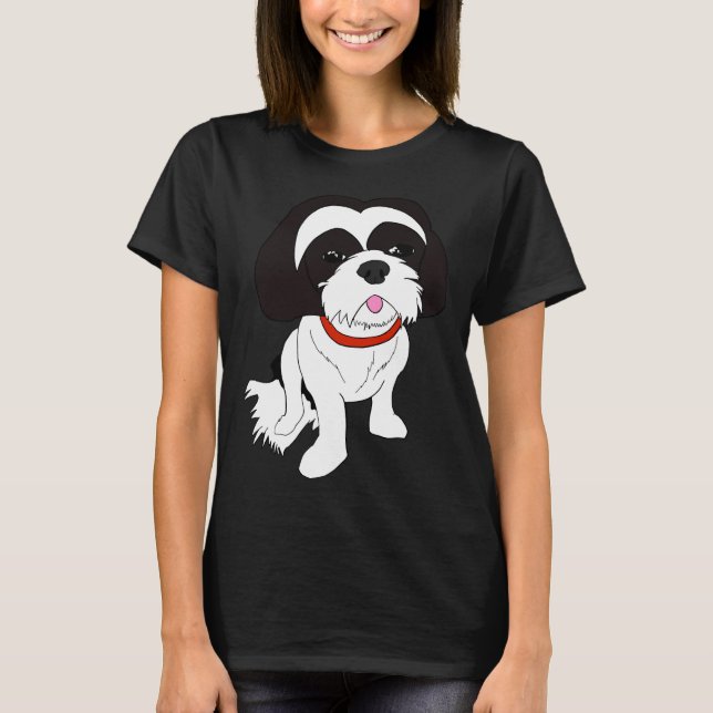 Camiseta &Branco preto Shih Tzu (Frente)