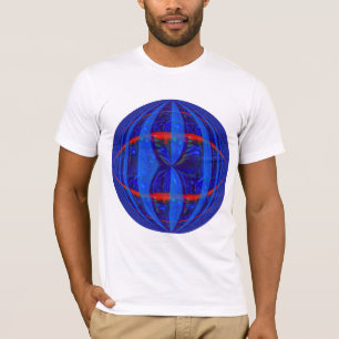 Camiseta Branco redondo azul escuro do t-shirt da esfera