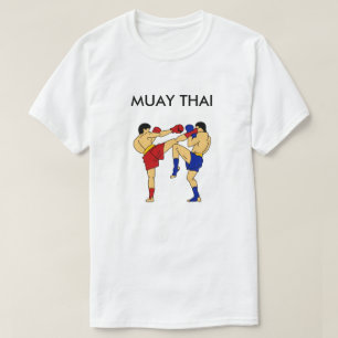 Camiseta Branco tailandês do t-shirt de Muay (casa redonda)