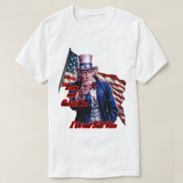 Camiseta Branco Vermelho Azul Patriota Tio Sam em um Branco