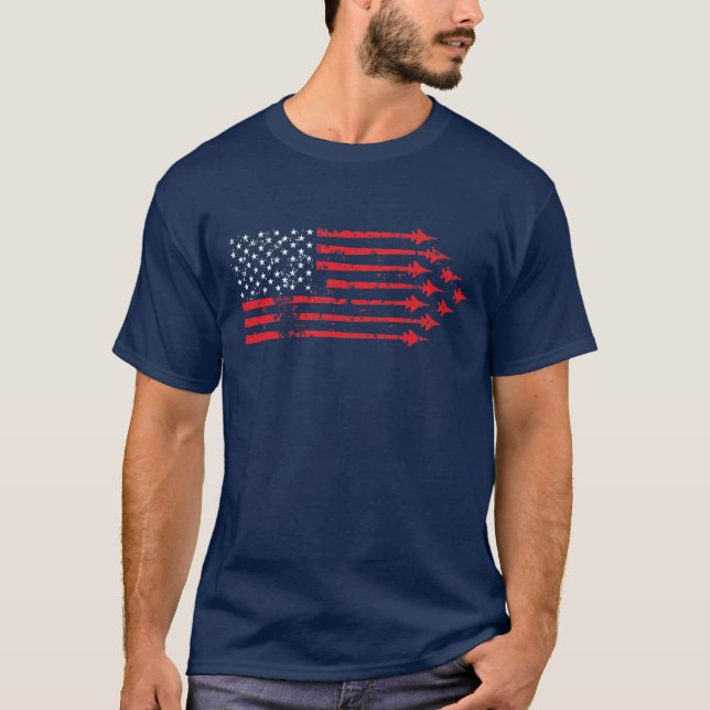 Camiseta Branco vermelho da bandeira americana do avião de (Frente)