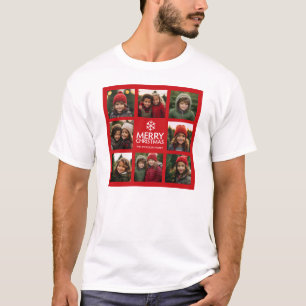 Camiseta Branco vermelho da colagem da foto do Feliz Natal