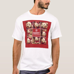 Camiseta Branco vermelho da colagem da foto do Feliz Natal