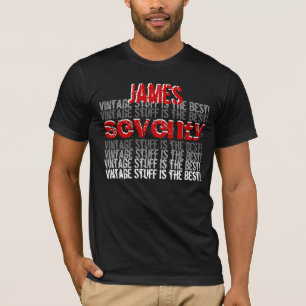 Camiseta Branco vermelho do preto engraçado do vintage do