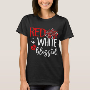 Camiseta Branco Vermelho e abençoado 4 de julho Jesus Patri