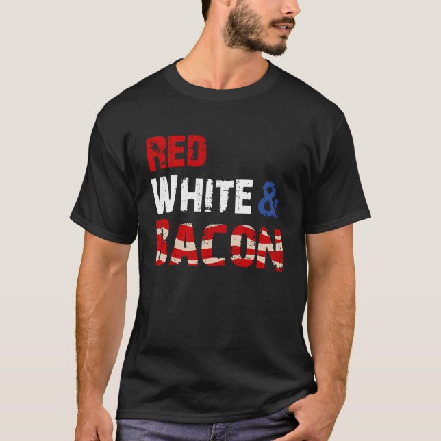 Camiseta Branco Vermelho e Bacon (Frente)