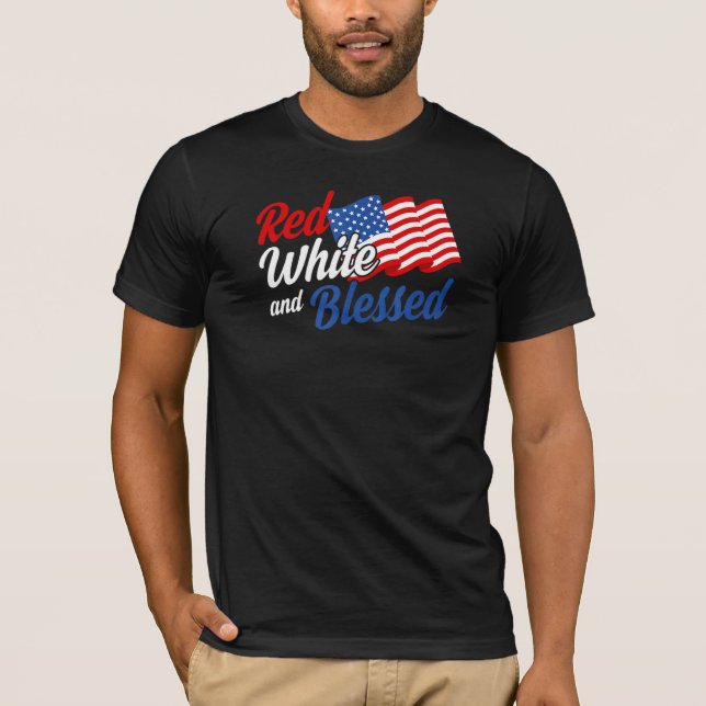 Camiseta Branco Vermelho e Bendito Americano Patriótico 4º  (Frente)