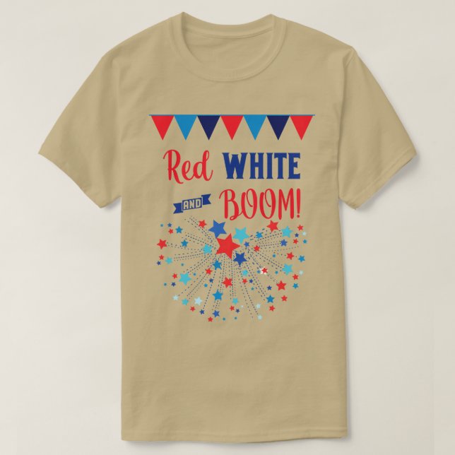 Camiseta Branco vermelho e BOOM (Frente do Design)