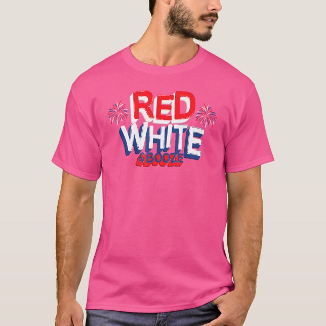 Camiseta Branco Vermelho E Booze 4 De Julho (Frente)